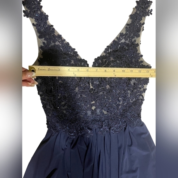 Nwt Prom Sherri Hill Lace Plunging bodice low back Blue Cocktail Dress Gown 2 - Picture 14 of 16